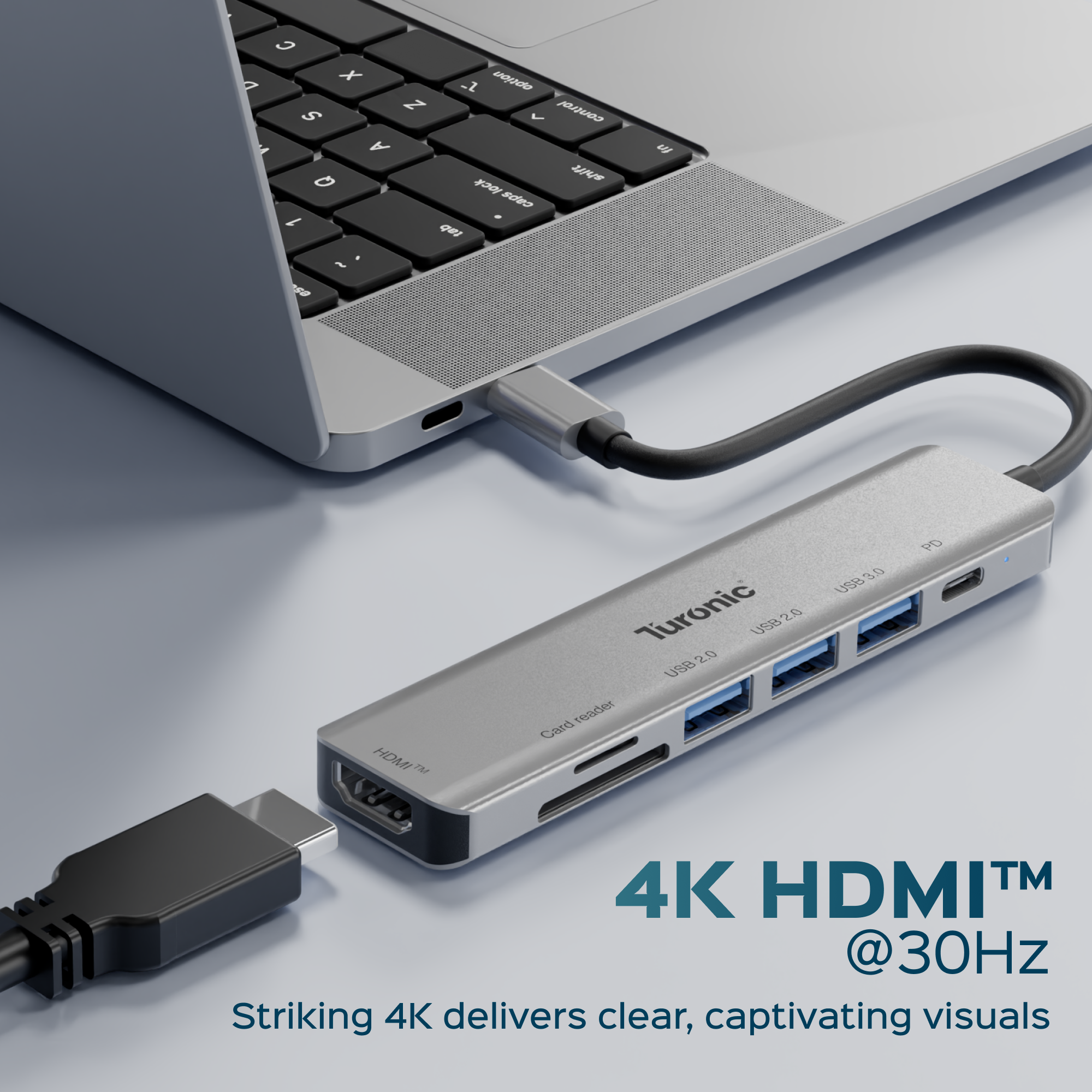 Turonic YG-2120 USB Hub, 7-in-1 USB-C Adapter with 4K HDMI™ Output