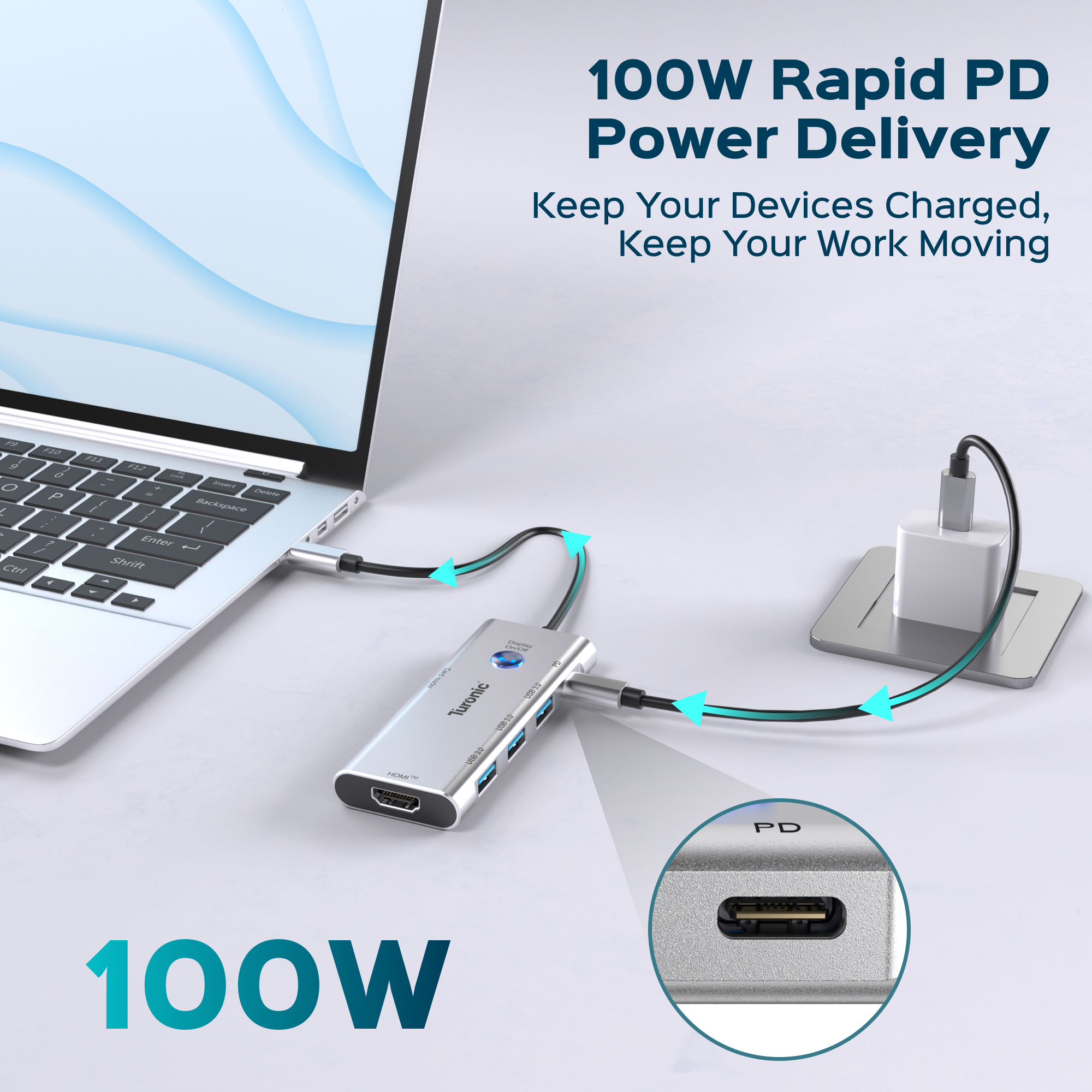 Turonic ConnectHub Pro USB-C 7-in-1 with 100W PD, HDMI™ 4K@60Hz (BYL-2425)