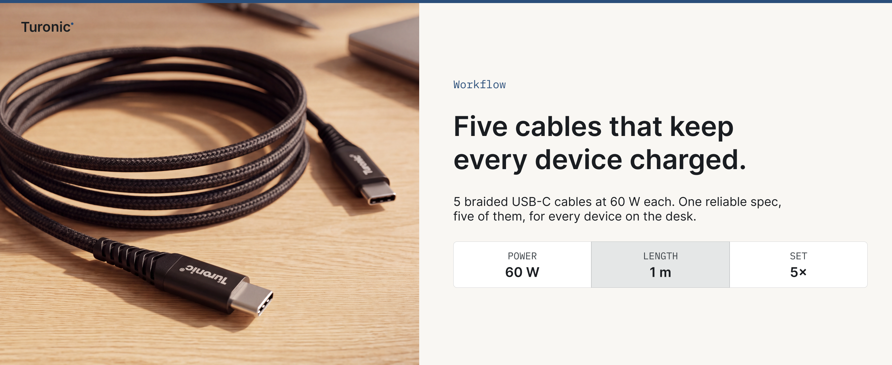Turonic 60W USB-C to USB-C Cable — A+ slide 1