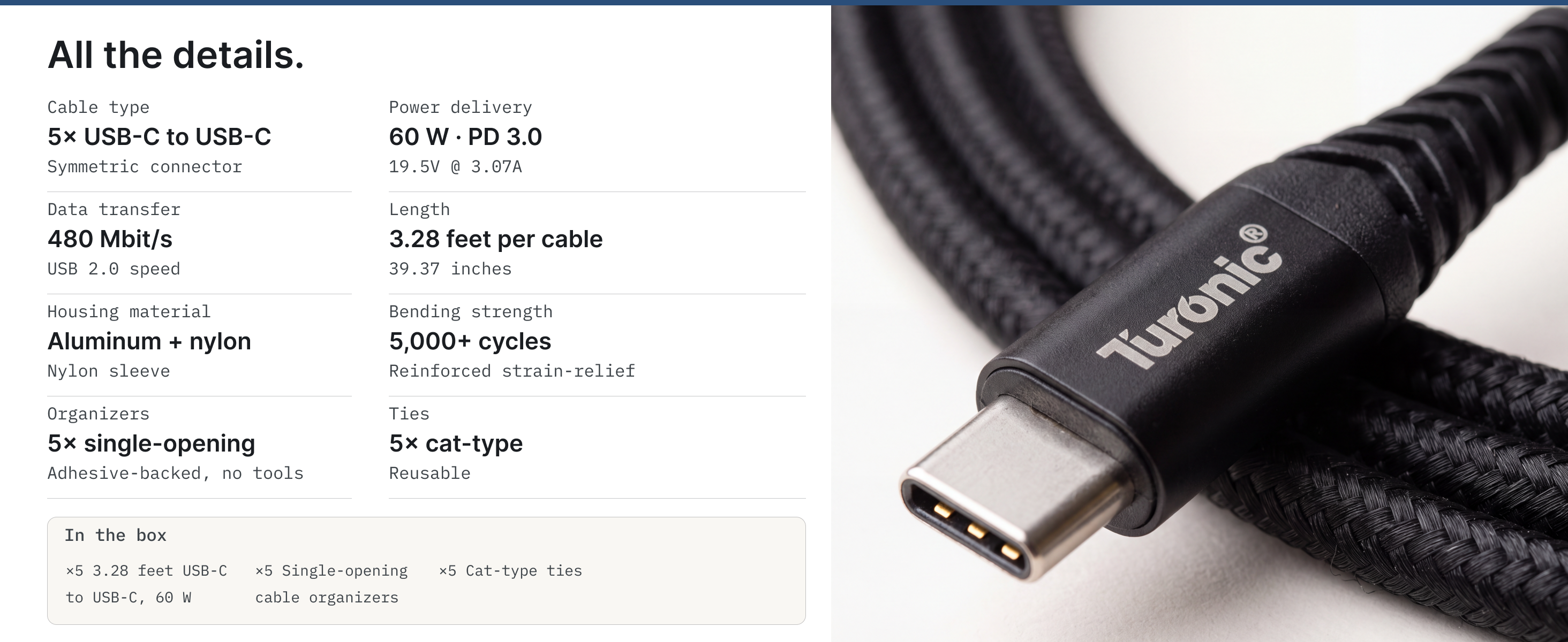 Turonic 60W USB-C to USB-C Cable — A+ slide 6