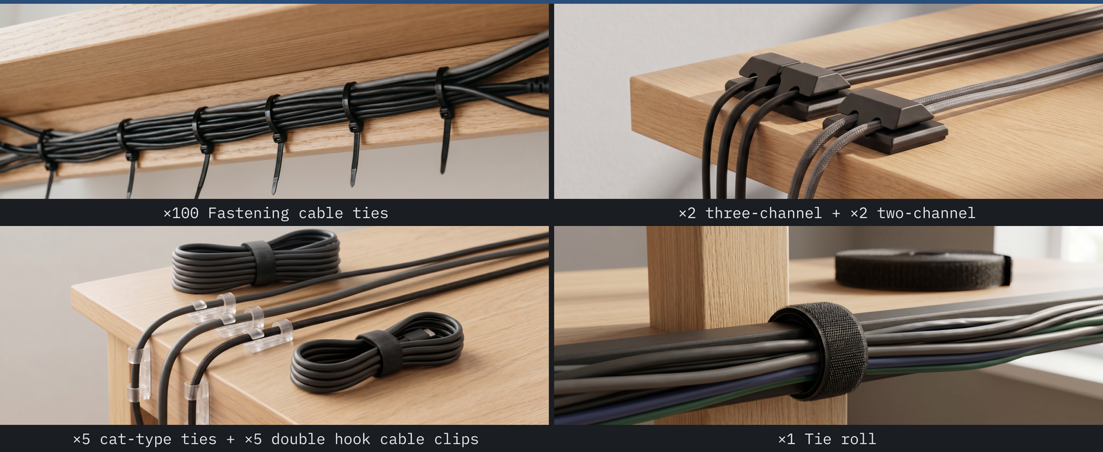 Turonic Cable Management Kit DM2 — Under-Desk Net + Cable Organizers — A+ block 5