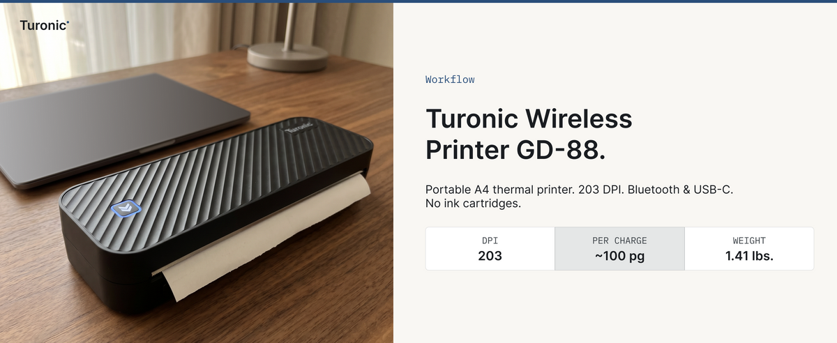 Turonic GD-88 Portable Thermal Printer — A+ block 1