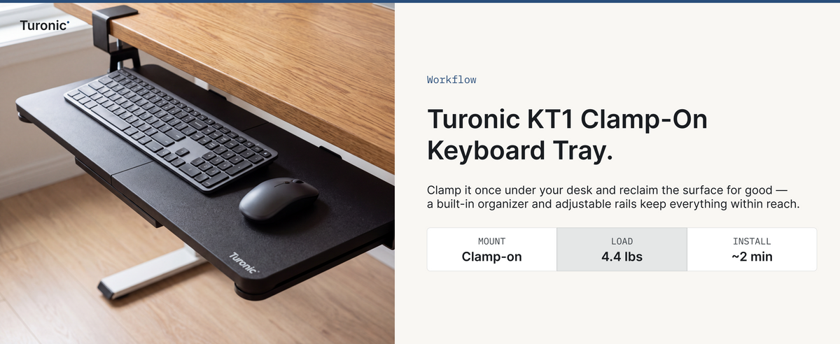 Turonic KT1 Under-Desk Keyboard Tray — A+ block 1