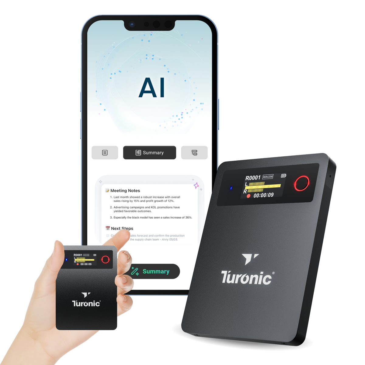 Turonic L813 AI Voice Recorder with AI Technology