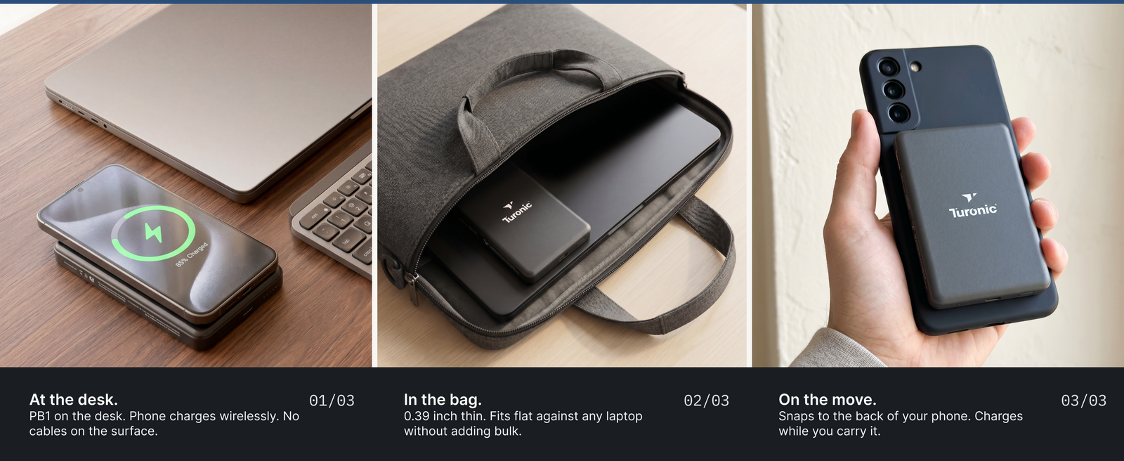 Turonic Power Bank PB1 — 5,000 mAh Wireless + USB-C — A+ block 2