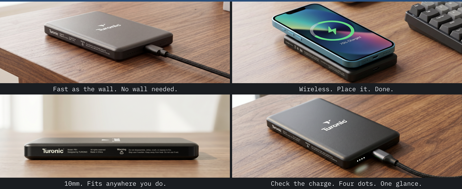 Turonic Power Bank PB1 — 5,000 mAh Wireless + USB-C — A+ block 5