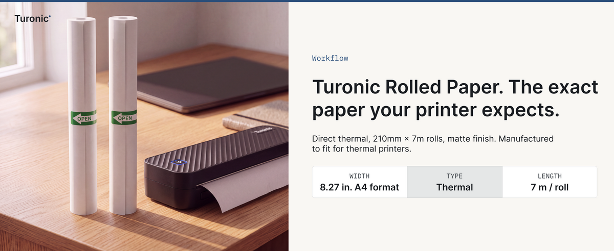 Turonic RP2 Thermal Paper Roll (A4, 2 Rolls) — A+ block 1