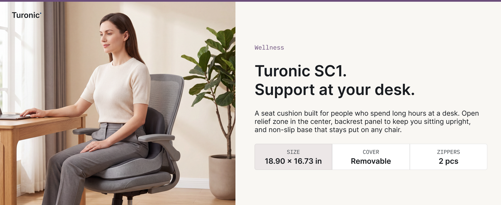 Turonic SC1 Ergonomic Memory Foam Seat Cushion — A+ block 1