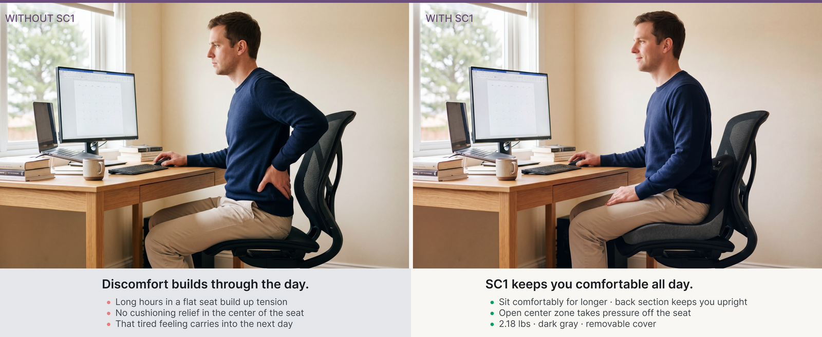 Turonic SC1 Ergonomic Memory Foam Seat Cushion — A+ block 3