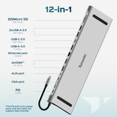 Turonic DockHub Office 12-in-1 USB-C Hub with 100W PD (BYL-2003U2)