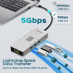 Turonic DockHub Mini 8-in-1 USB-C Hub with Dual HDMI™ 4K@60Hz (BYL-2401)
