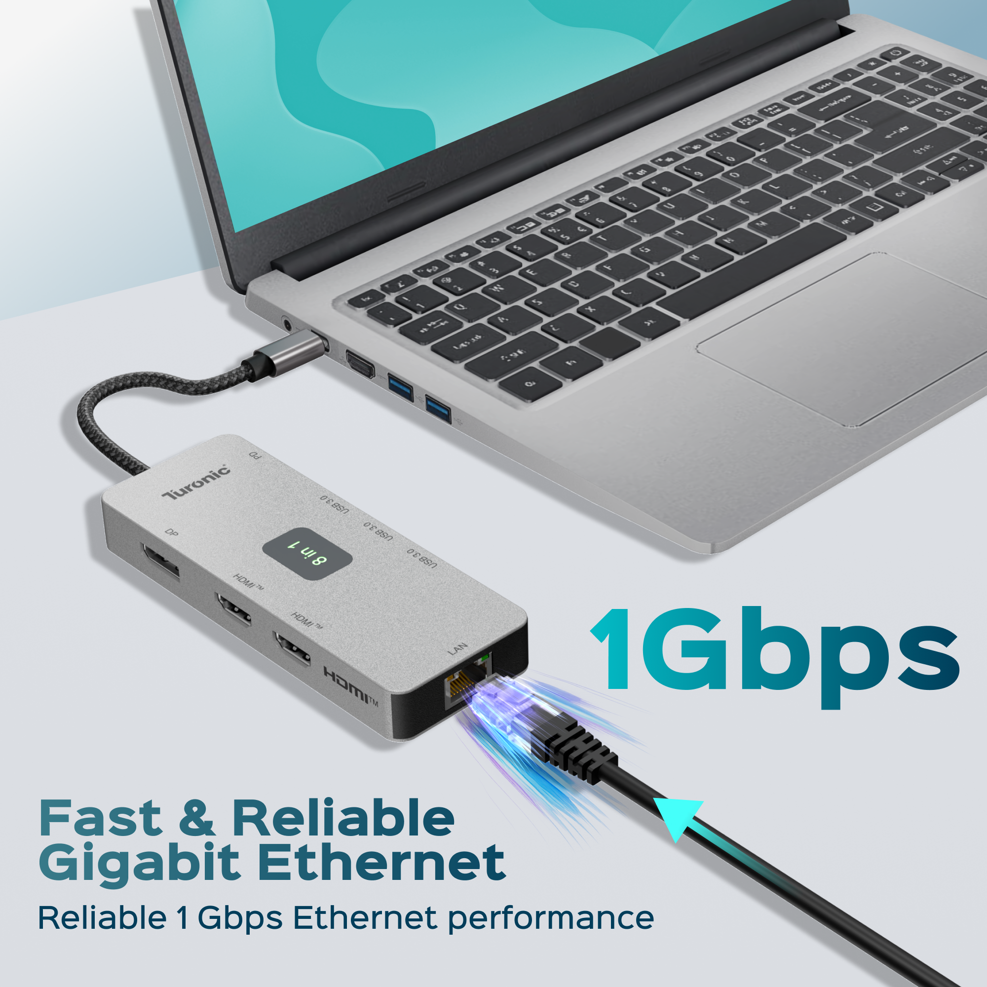 Turonic DockHub Mini 8-in-1 USB-C Hub with Dual HDMI™ 4K@60Hz (BYL-2401)