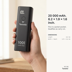 Turonic Power Bank T22B — 20,000 mAh / 100W with Built-in Cable
