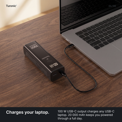 Turonic Power Bank T22B — 20,000 mAh / 100W with Built-in Cable