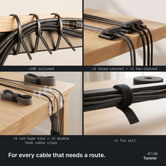 Turonic Cable Management Kit DM2 — Under-Desk Net + Cable Organizers