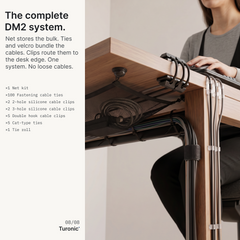 Turonic Cable Management Kit DM2 — Under-Desk Net + Cable Organizers