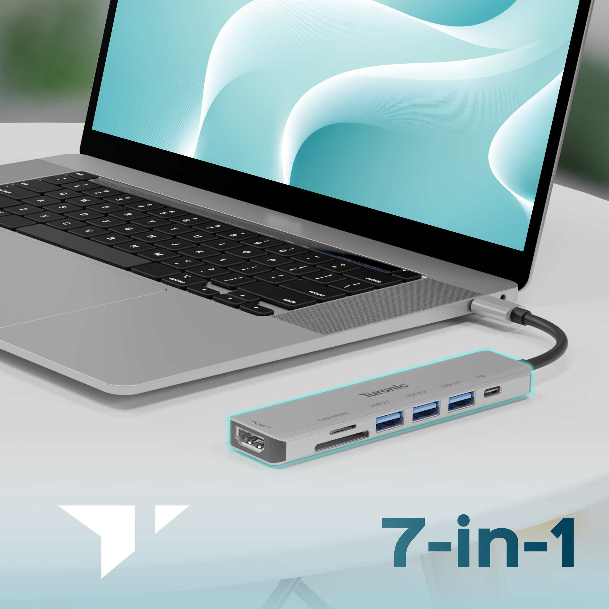 Turonic YG-2120 USB Hub, 7-in-1 USB-C Adapter with 4K HDMI™ Output