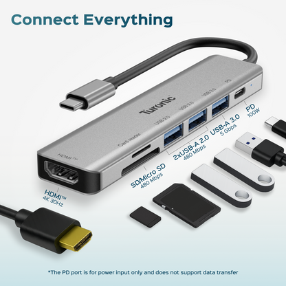 Turonic YG-2120 USB Hub, 7-in-1 USB-C Adapter with 4K HDMI™ Output