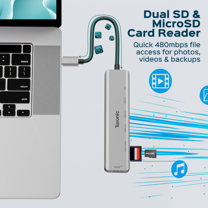 Turonic YG-2120 USB Hub, 7-in-1 USB-C Adapter with 4K HDMI™ Output