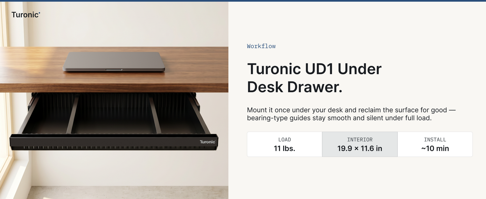 Turonic UD1 Under Desk Drawer — A+ block 1