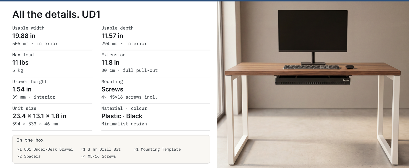 Turonic UD1 Under Desk Drawer — A+ block 5